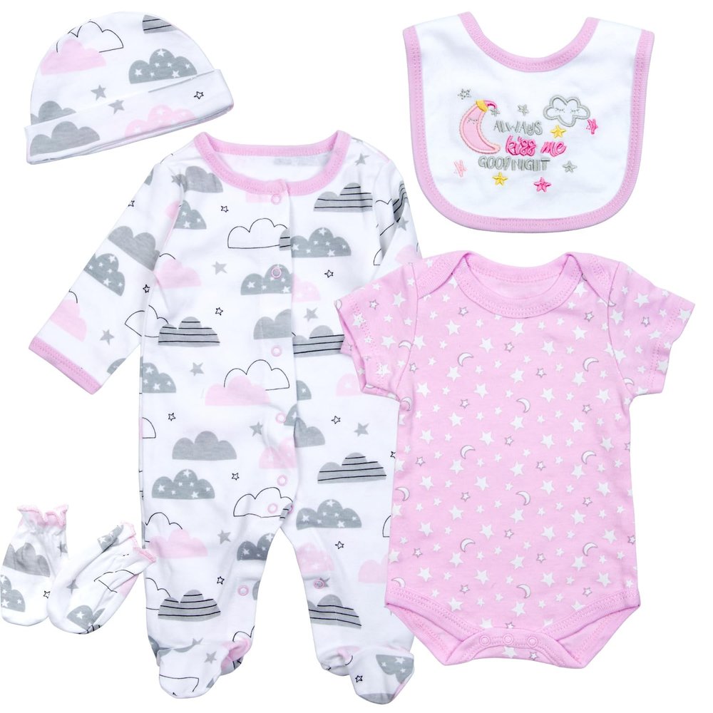 5 Pcs Reborn Baby Doll Clothes for 20-22 inch Girl Baby Dolls Newborn Doll Outfit Purple Sleepwear Clothing Accessories Kids Pretend Game