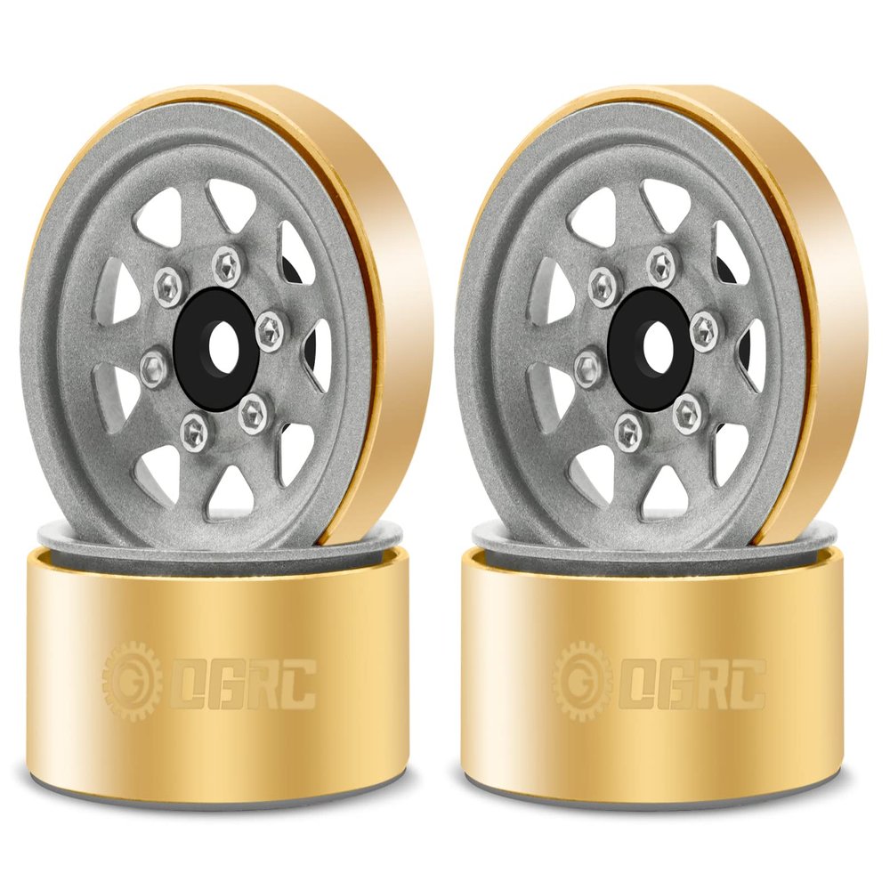 OGRC 1.0 RC Wheel Rims with Brass Rings Deep Dish Wheel Rims 1.0 Beadlock Wheels for 1/18 TRX4M 1/24 SCX24 C10 JLU Deadbolt Gladiator Bronco Crawler Car (Grey)