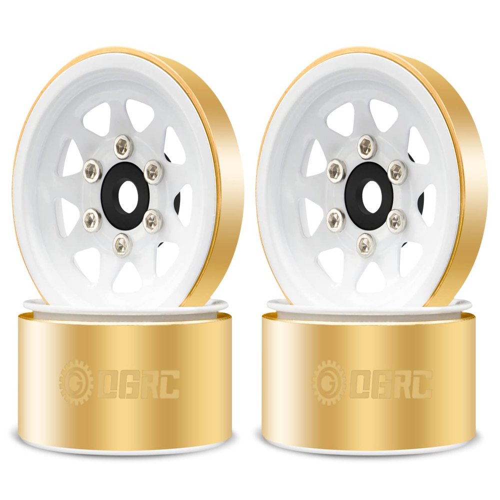 OGRC 1.0 RC Wheel Rims with Brass Rings Deep Dish Wheel Rims 1.0 Beadlock Wheels for 1/18 TRX4M 1/24 SCX24 C10 JLU Deadbolt Gladiator Bronco Crawler Car (White)
