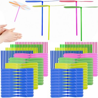 LCPQMZGH 60 Set Helicopter Toy, 60 Propeller and 60 Rod, Hand Helicopter Spinner Plastic Propeller Outdoor Flying Helicopter Toys Set, Random Color