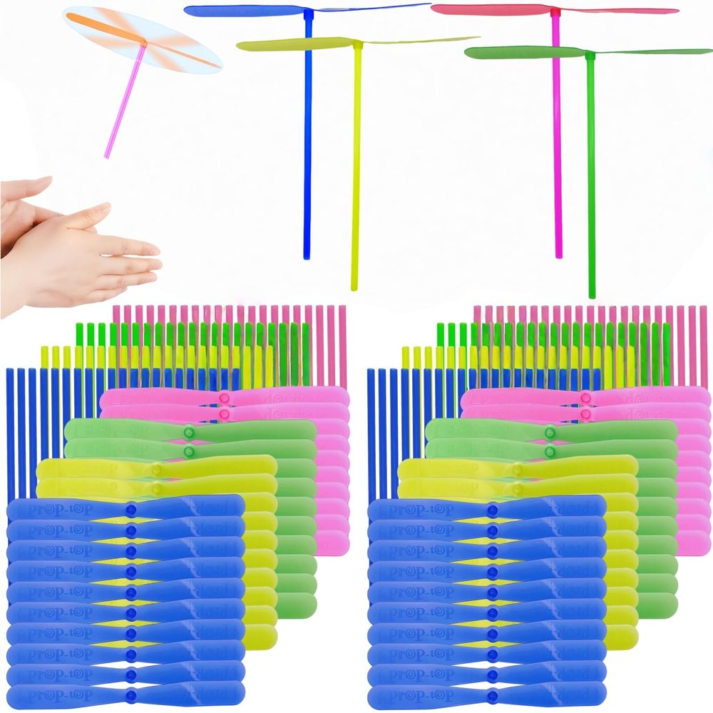 LCPQMZGH 60 Set Helicopter Toy, 60 Propeller and 60 Rod, Hand Helicopter Spinner Plastic Propeller Outdoor Flying Helicopter Toys Set, Random Color