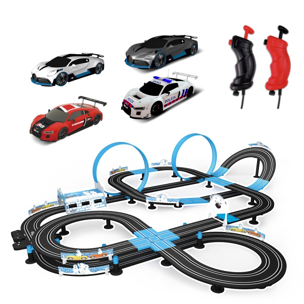 AGM MASETCH High Speed Series Tram Dual Track Set, Track with 4 Vehicles Official Licensed Slot car Racing, Comes with 2 Hand Controls and Track Parts and a Lap Counter.