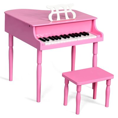 HONEY JOY Classical Kids Piano, 30-Key Mini Grand Piano with Music Stand and Bench, Wooden Musical Instrument Toy w/Lid & Music Rack, Gift for Boys Girls Ages 3+ (Pink)