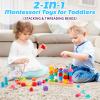Montessori Wooden Beads Sequencing Toy Set, Stacking Blocks & Lacing Beads & Matching Shape Stacker for 2 3 4 5 Year Old STEM Preschool Learning Montessori Toys Gifts for Kids Boy Girl Toddler view 3