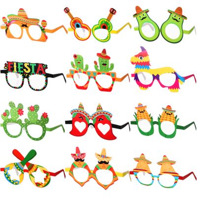 Meooeck 24 Pairs Mexican Fiesta Eyeglasses Cinco De Mayo Paper Glasses Taco Cactus Fiesta Mexican Party Decoration