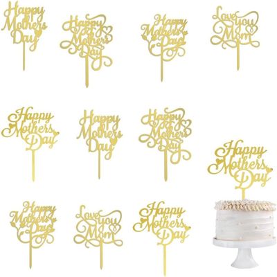 10 Pack Acrylic Gold Mother's Day Cake Topper-Birthday Mother's Day Party Cake Decorations,Best Mom Ever