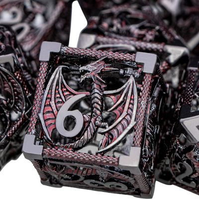ARUOHHA Hollow DND Metal Dice Set Black Red Dragons D and D Dice, RPG Role Playing Games Dungeons Polyhedral Dice with Gift Box D20 D12 D10 D8 D6 D4
