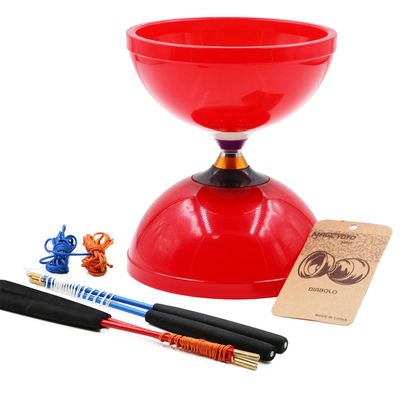 MAGICYOYO Diabolo MD01 Pro Triple Bearings Diabolos Yoyo for Kids Teens Adults, Beginners to Advanced Red Diabolo Spinning Juggling Skill Toy, 5" Chinese Yo-yo +2 Pairs Handsticks+Bag+2 Spare Cords