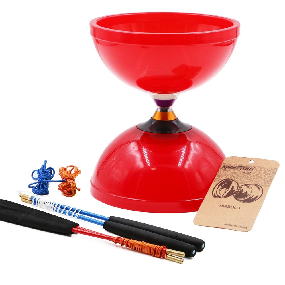 MAGICYOYO Diabolo MD01 Pro Triple Bearings Diabolos Yoyo for Kids Teens Adults, Beginners to Advanced Red Diabolo Spinning Juggling Skill Toy, 5" Chinese Yo-yo +2 Pairs Handsticks+Bag+2 Spare Cords
