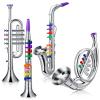 Treela Set of 4 Musical Instruments for Kids, Toy Clarinet Saxophone Trumpet and Horn Set for Beginners with over 10 Color Coded Keys, Christmas Educational Musical Gifts for Children Toddlers(Silver) view 1