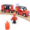 Wooden Train Cars Track Accessories Set Rescue Fire Truck Small Vehicles Magnetic Train Cars Fit for Wooden Train Track Railway for Boys and Girls (Fire Truck(with Light and Sound)) view 1