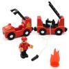 Wooden Train Cars Track Accessories Set Rescue Fire Truck Small Vehicles Magnetic Train Cars Fit for Wooden Train Track Railway for Boys and Girls (Fire Truck(with Light and Sound)) view 3