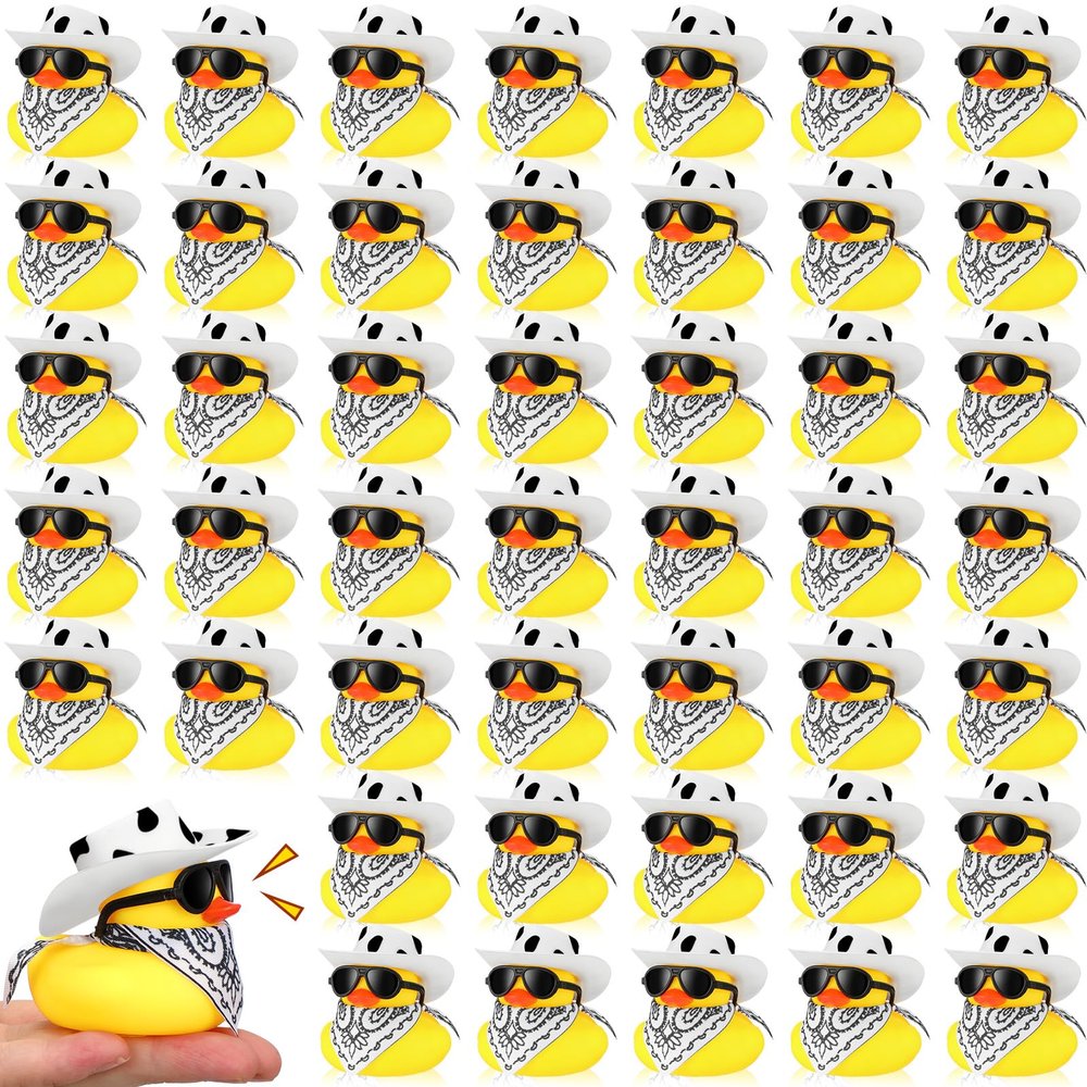 36 Set Cowboy Rubber Duck Mini Yellow Duckies Bath Party Toy Tiny Ducks Bathtub Toy with Cowboy Hat Paisley Bandanas Sunglasses for Summer Baby Shower Birthday Swimming Party (Cow Style)