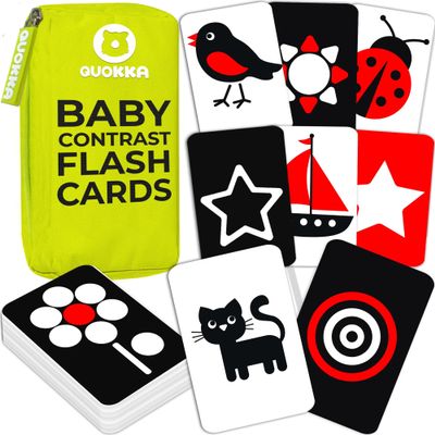 QUOKKA 60 High Contrast Baby Flash Cards 36 Months - Black & White Toddler Flashcards 36 Months in a Bag - Learning Visual Stimulation Pictures for Infants - Gift Sensory Development Toys for Newborn