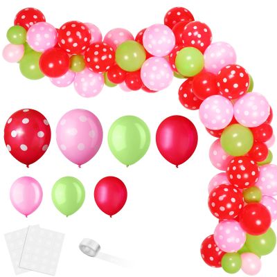 109 Pieces Strawberry Party Balloons Arch Garland 12 10 5 Inch Red Pink Green Latex Jumbo Strawberry Foil Balloons for Baby Shower Berry First Birthday Party Decorations