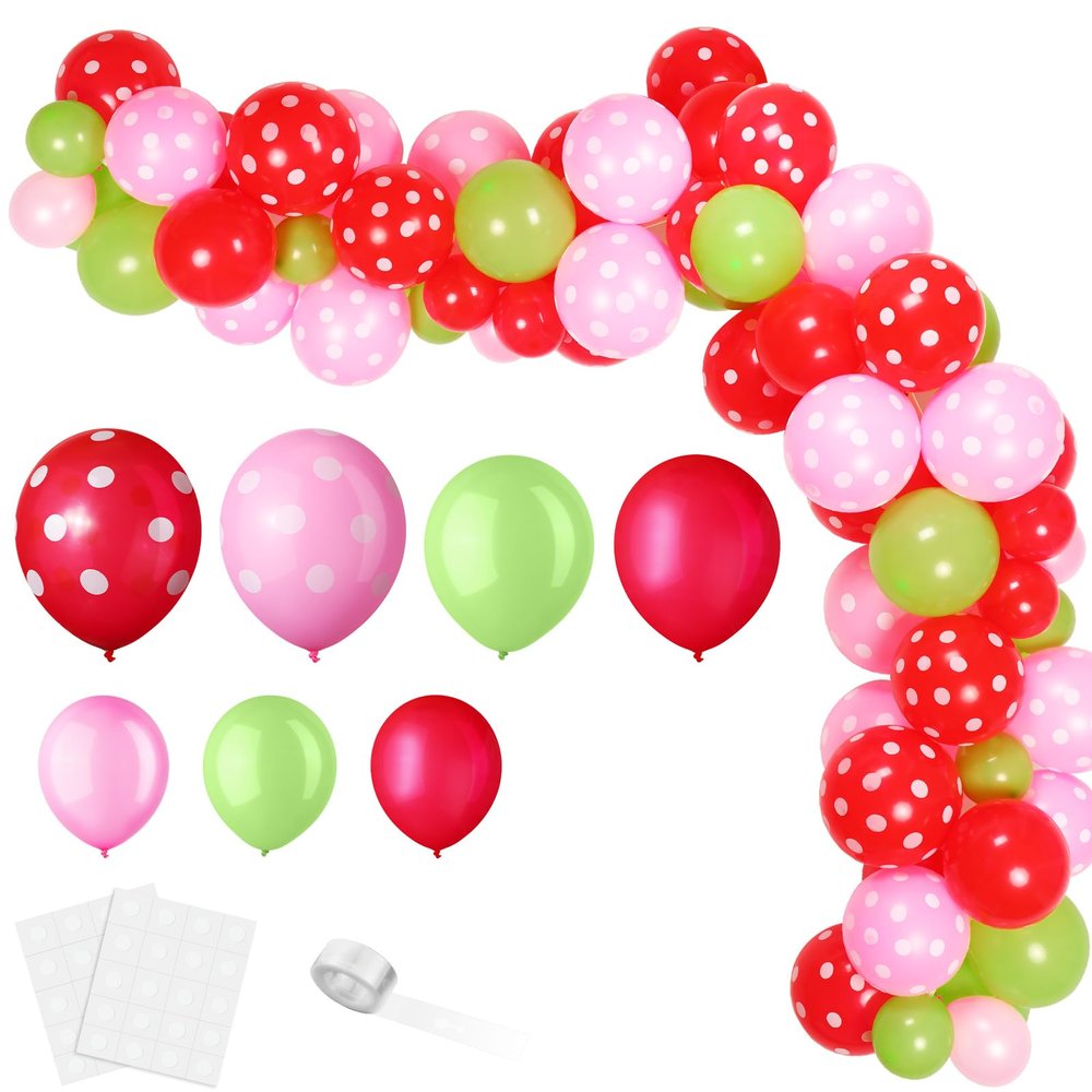 109 Pieces Strawberry Party Balloons Arch Garland 12 10 5 Inch Red Pink Green Latex Jumbo Strawberry Foil Balloons for Baby Shower Berry First Birthday Party Decorations