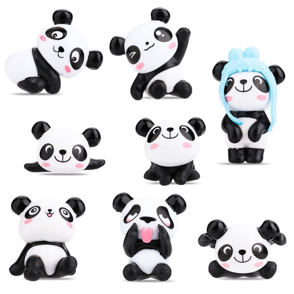 cobee Panda Figures Cake Toppers, 8 Pcs Miniature Cake Decorations Panda, Birthday Party Supplies Panda Cake Toppers Decor