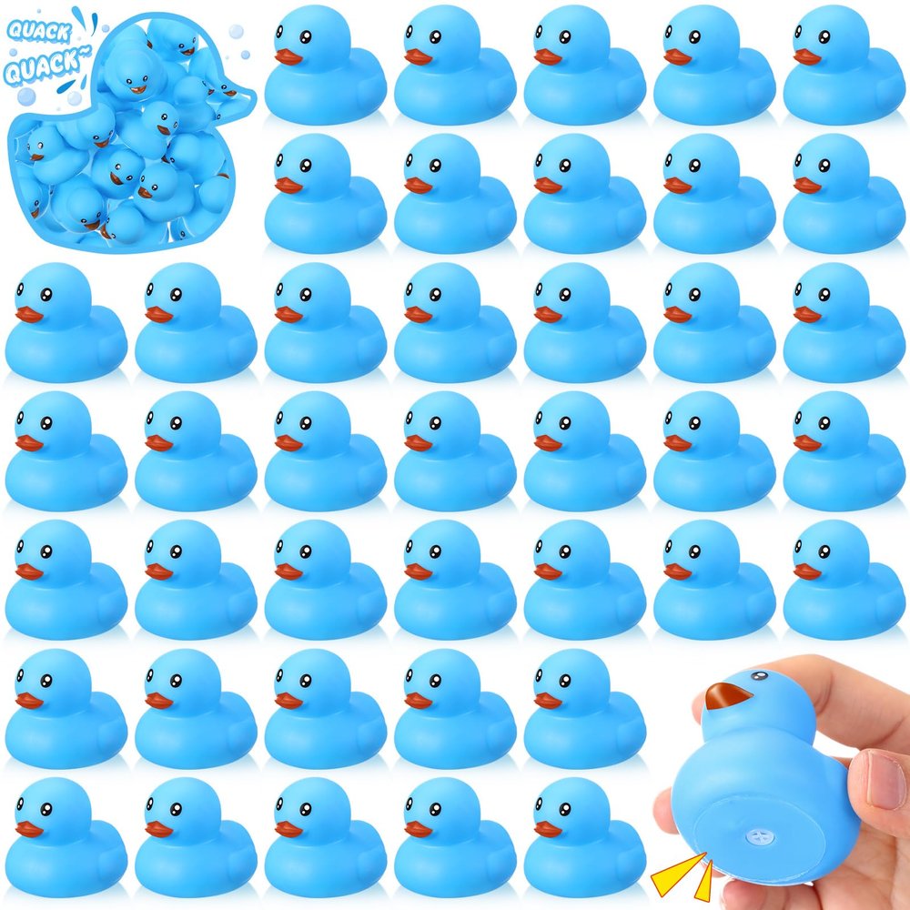 Hungdao 48 Pcs 2 Inch Mini Rubber Ducks for Kids Children Party Favors Bulk Bath Ducks Summer Pool Floating Toys Rubber Duckies Birthday Gifts for Boys Girls Baby Shower Supplies(Blue)