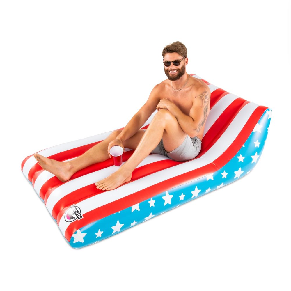 BigMouth Inc American Lounger, Patriotic Pool Raft Float for 4th of July Pool Party,