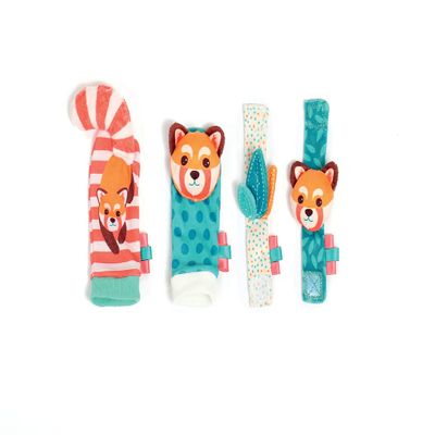 Ludi - Hand & Foot Rattles, Baby Awakening Toys from Birth Develop Fine Motor Skills & Dexterity 2 Socks + 2 Adjustable Animal Head Bracelets