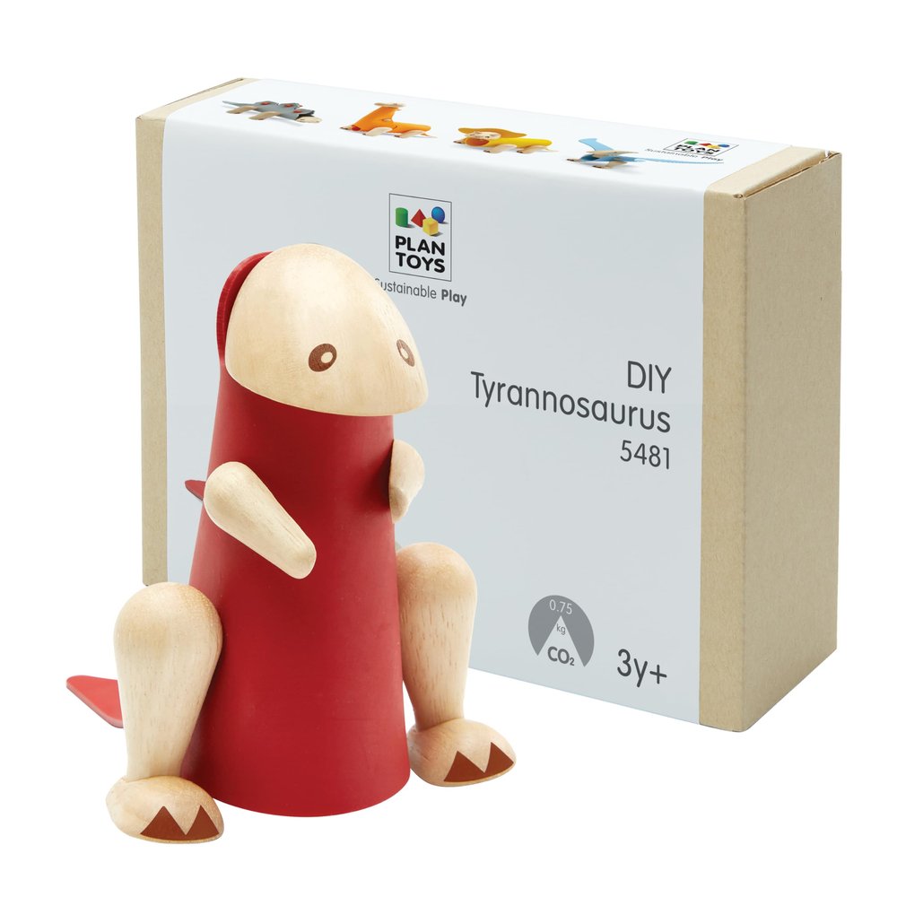 PlanToys DIY Tyrannosaurus Wooden Dinosaur Toy for Kids | STEM Learning Construction Kit with Rubber & Wooden Parts | Educational Toy with Flashcard for Logical Thinking, Creativity & Motor Skills