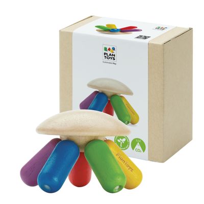 PlanToys Flexi Jellyfish Wooden Sensory Toy for Tactile Exploration & Coordination | Montessori Grasping Activity for Focus, Movement & Fine-Motor Skills | Eco-Friendly Educational Toy
