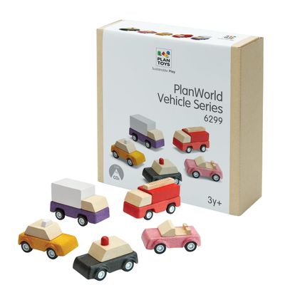 PlanToys Vehicle Set Wooden Montessori Play Set | Early Movement, Imagination and Practical Life Exploration | Eco Friendly Car Set for Indoor and Outdoor Play