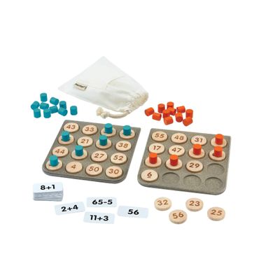 PlanToys Wooden Math Bingo Game for Montessori Inspired Number Play | Early Math, Counting and Logical Thinking Activity | Eco Friendly Wooden Learning Game for Home or Classroom