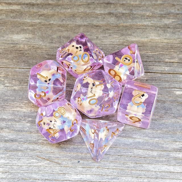 Sage's Portal Animal Familiars Resin DND Dice Set Polyhedral Dice Set for Dungeons and Dragons RPG Pathfinder Tabletop TTRPG (Teddy Bear)