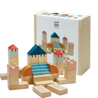 PlanToys Creative Blocks Wooden Montessori Building and Imagination Toy in Orchard Shade | Fine Motor, Spatial Reasoning and Early STEM Learning Activity | Eco Friendly Open Ended Play Set