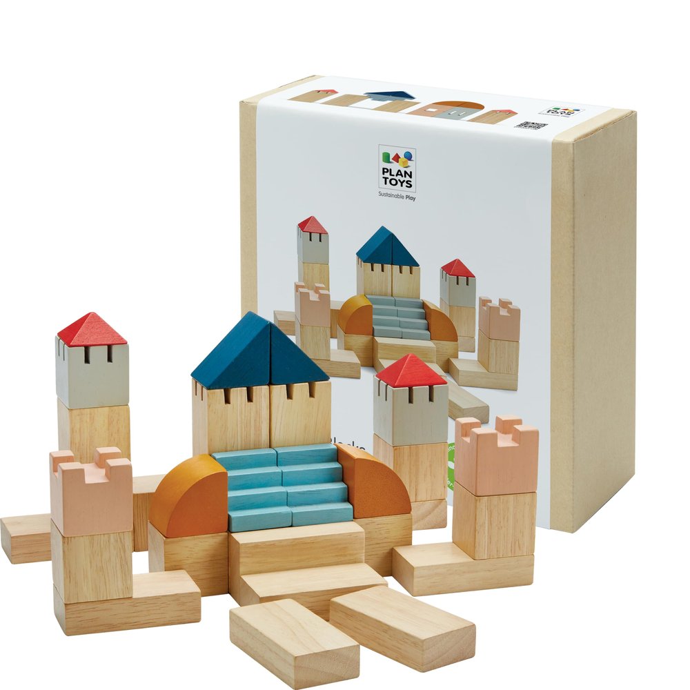 PlanToys Creative Blocks Wooden Montessori Building and Imagination Toy in Orchard Shade | Fine Motor, Spatial Reasoning and Early STEM Learning Activity | Eco Friendly Open Ended Play Set