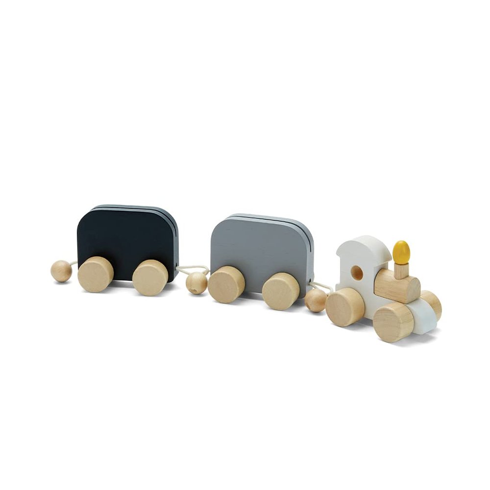 PlanToys Celebration Wooden Train Set with Photo Slot & Chalkboard | Customizable Keepsake 3 Pcs Pull Toy Made with Sustainable Rubberwood for Kids