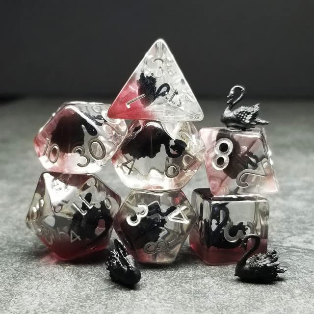 Sage's Portal Animal Familiars Resin DND Dice Set Polyhedral Dice Set for Dungeons and Dragons RPG Pathfinder Tabletop TTRPG (Black Swan)