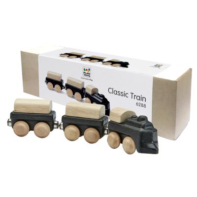 PlanToys Classic Train Wooden Montessori Vehicle Toy | Early Movement, Imagination and Practical Life Exploration | Eco Friendly Train Set for Indoor and Outdoor Play