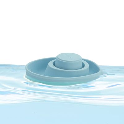 PlanToys Pastel Blue Rubber Convertible Boat Wooden Montessori Water and Sensory Play Toy | Cause & Effect, Imagination and Exploration Activity | Eco Friendly Floating Bath Toy