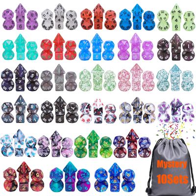 10 Sets Random Assortment Polyhedral RPG Mini Dice (70pcs),Surprise Mystery Mini Dice Set,10mm Mini DND Magic The Gathering Dice Set for MTG,RPG,D&D Dungeons and Dragons Role Playing Game