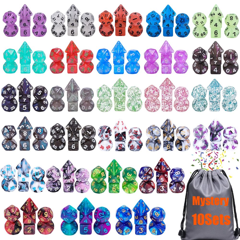 10 Sets Random Assortment Polyhedral RPG Mini Dice (70pcs),Surprise Mystery Mini Dice Set,10mm Mini DND Magic The Gathering Dice Set for MTG,RPG,D&D Dungeons and Dragons Role Playing Game