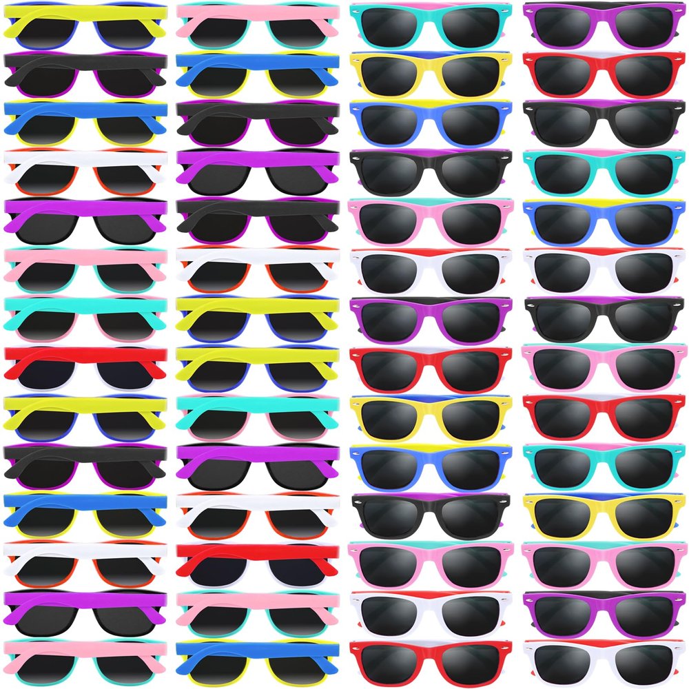 Oleitodh 64 Pack Kids Sunglasses Party Favors, Kid's Neon Sunglasses Bulk, Childrens Sunglasses Boys Girls Eyewear Pack for Goody Bag Fillers Summer Beach Pool Birthday Party Supplies