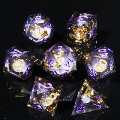 Mini Planet Sharp Edge DND Polyhedral Resin Dungeons and Dragons Handmade Liquid Core Dice Set