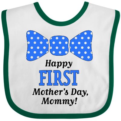 inktastic Happy First Mother's Day, Mommy Bow Tie Baby Bib White and Green 4202b