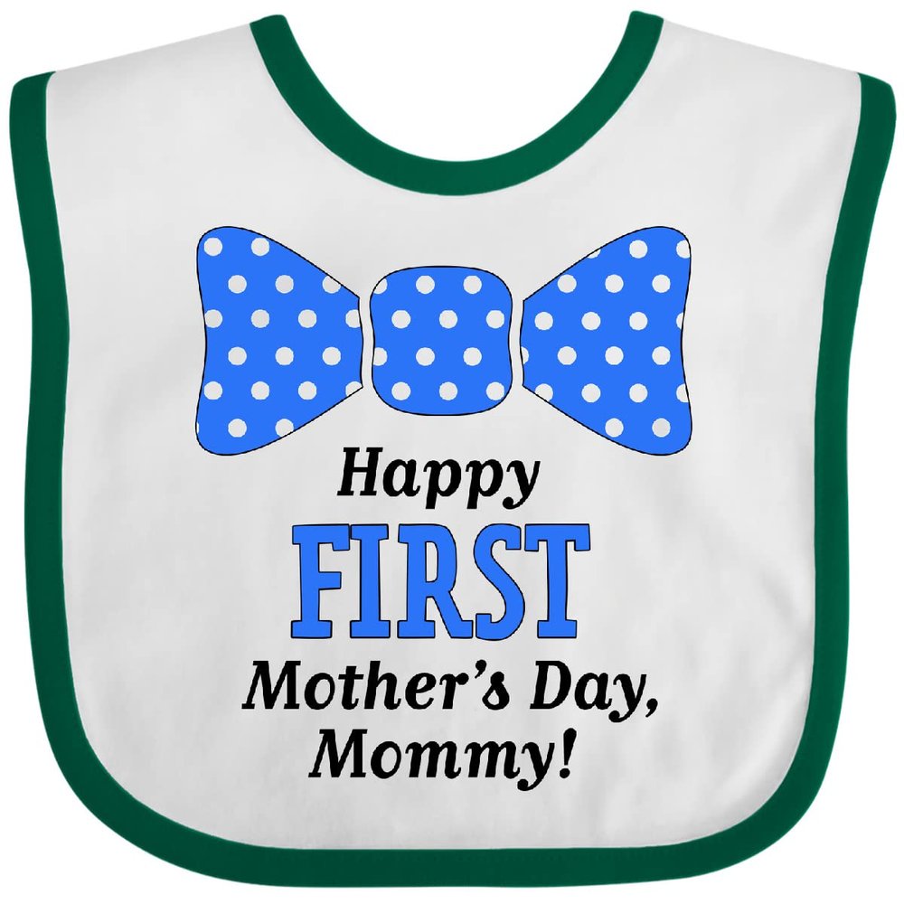 inktastic Happy First Mother's Day, Mommy Bow Tie Baby Bib White and Green 4202b