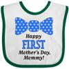 inktastic Happy First Mother's Day, Mommy Bow Tie Baby Bib White and Green 4202b view 1