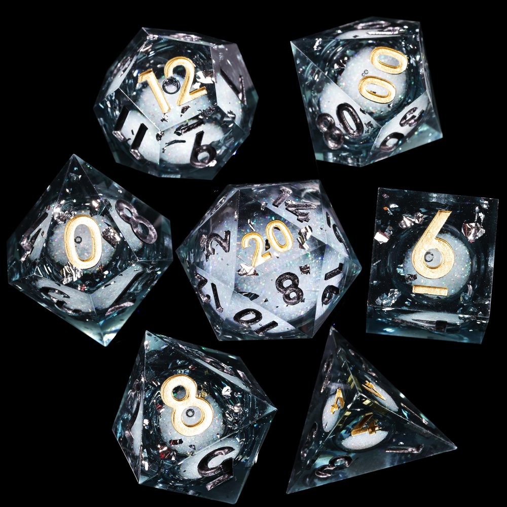 Mini Planet Liquid Core Handmade 7 Accessories Sharp Edge Polyhedral DND Dungeons and Dragons Handmade Dice Set