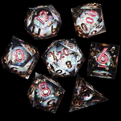 Mini Planet Liquid Core Sharp Edge Polyhedral D&D Dungeons and Dragons Handmade DND Dice Set