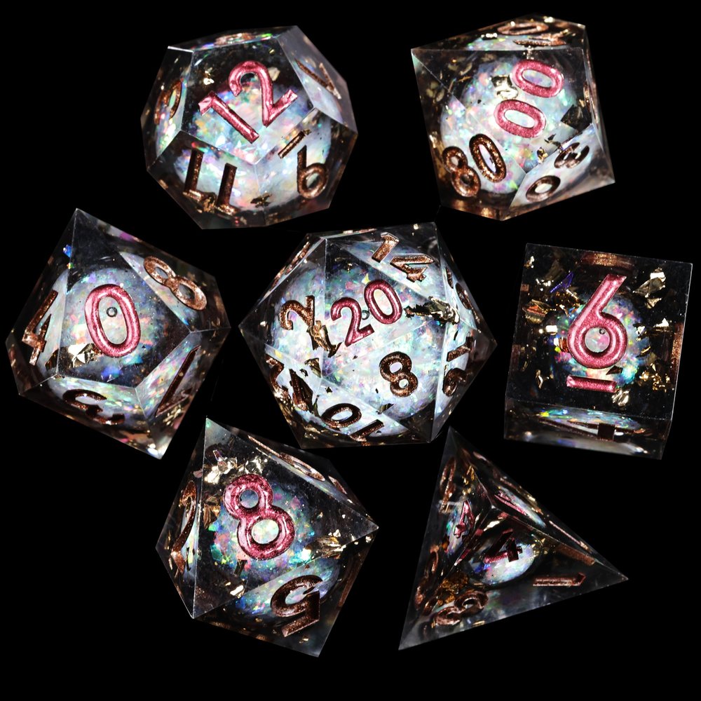 Mini Planet Liquid Core Sharp Edge Polyhedral D&D Dungeons and Dragons Handmade DND Dice Set
