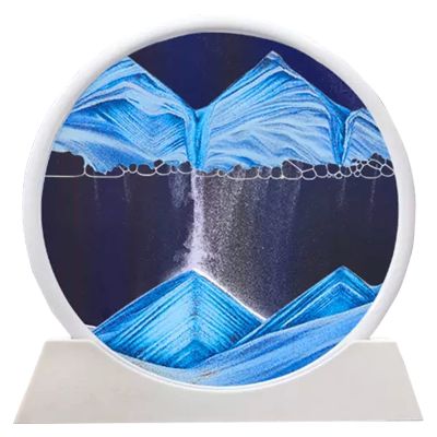 Meiiron Creative Decorative Ornaments for Home Office Bookshelves, Sand Frame Hourglass, 7in/12in Moving 3D Quicksand Painting Desktop Ornament,White and Blue (Size : 12in)