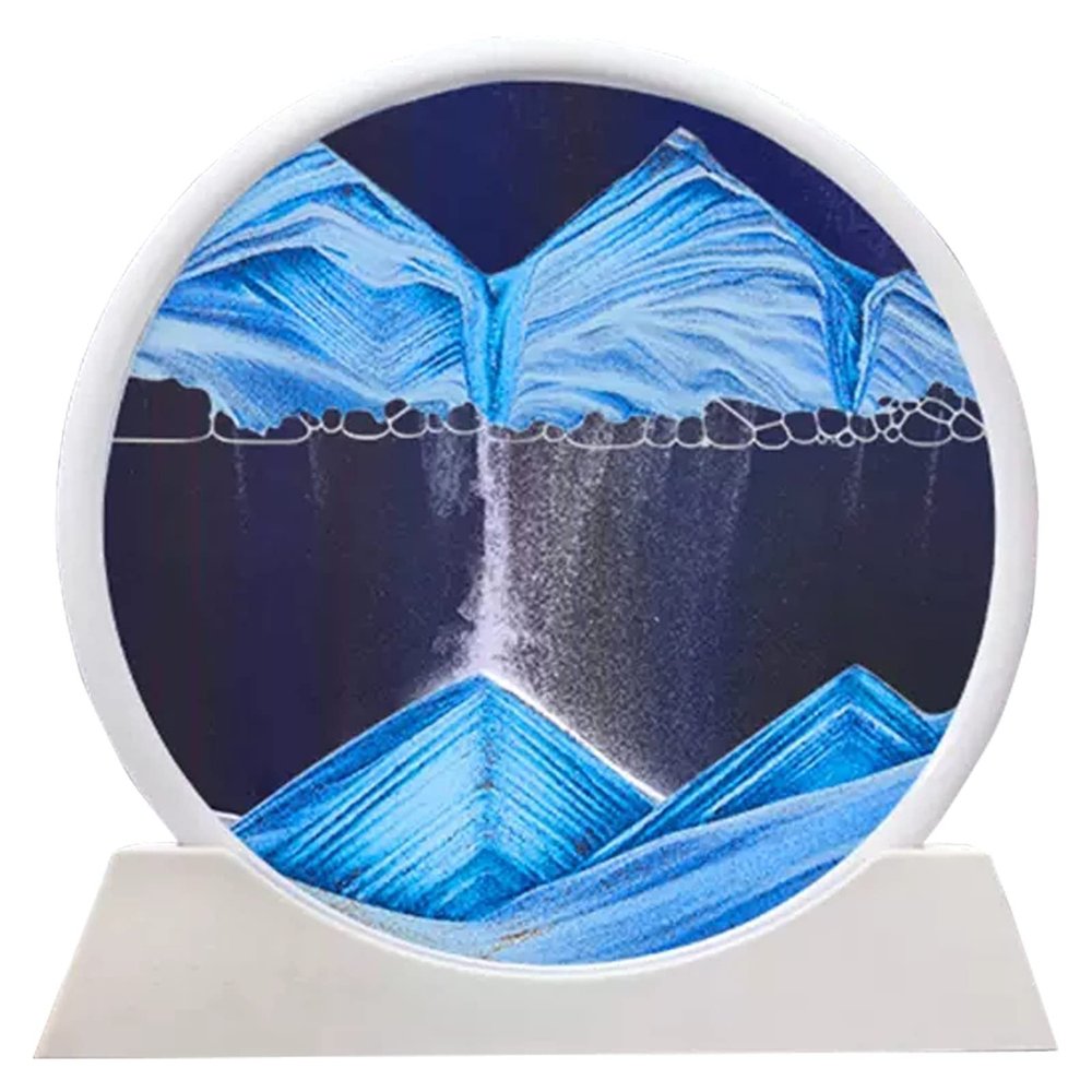 Meiiron Creative Decorative Ornaments for Home Office Bookshelves, Sand Frame Hourglass, 7in/12in Moving 3D Quicksand Painting Desktop Ornament,White and Blue (Size : 12in)