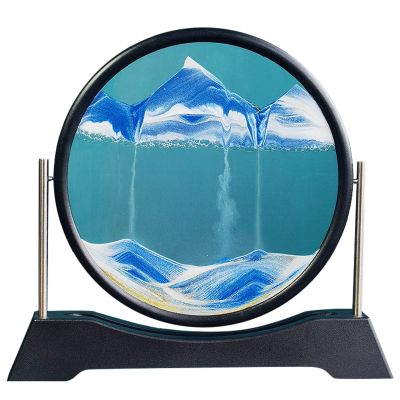 Moving Sand Art Picture, 360 Rotating Dynamic Sand Painting, Glass Crafts ABS Frame, 3D Deep Sea Moving Sand Art, for Adults (Blue,7"/12") (Size : 7in)