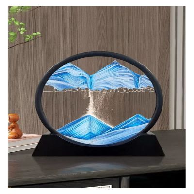 3D Moving Sand Art Picture, Flowing Sand Painting, Dynamic Sand Picture Landscape Glass Sand Frame, Creative Decorative Ornaments for Home Office Bookshelves (Size : 7in)