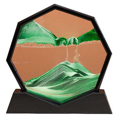 10inch Black Frame Moving Sand Art Picture, Octagon Glass Grit Photo Hourglass, 3D Deep Sea Sandscape in Motion Display Flowing Sand Frame Flowing (Color : Green)